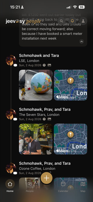 Jeevesy's People list, showing names, tags, and quick filters